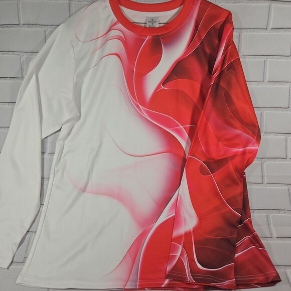 Men's Size Medium 2pc White red Swirl Graphic long Sleeve with pants outfit New - Picture 3 of 11